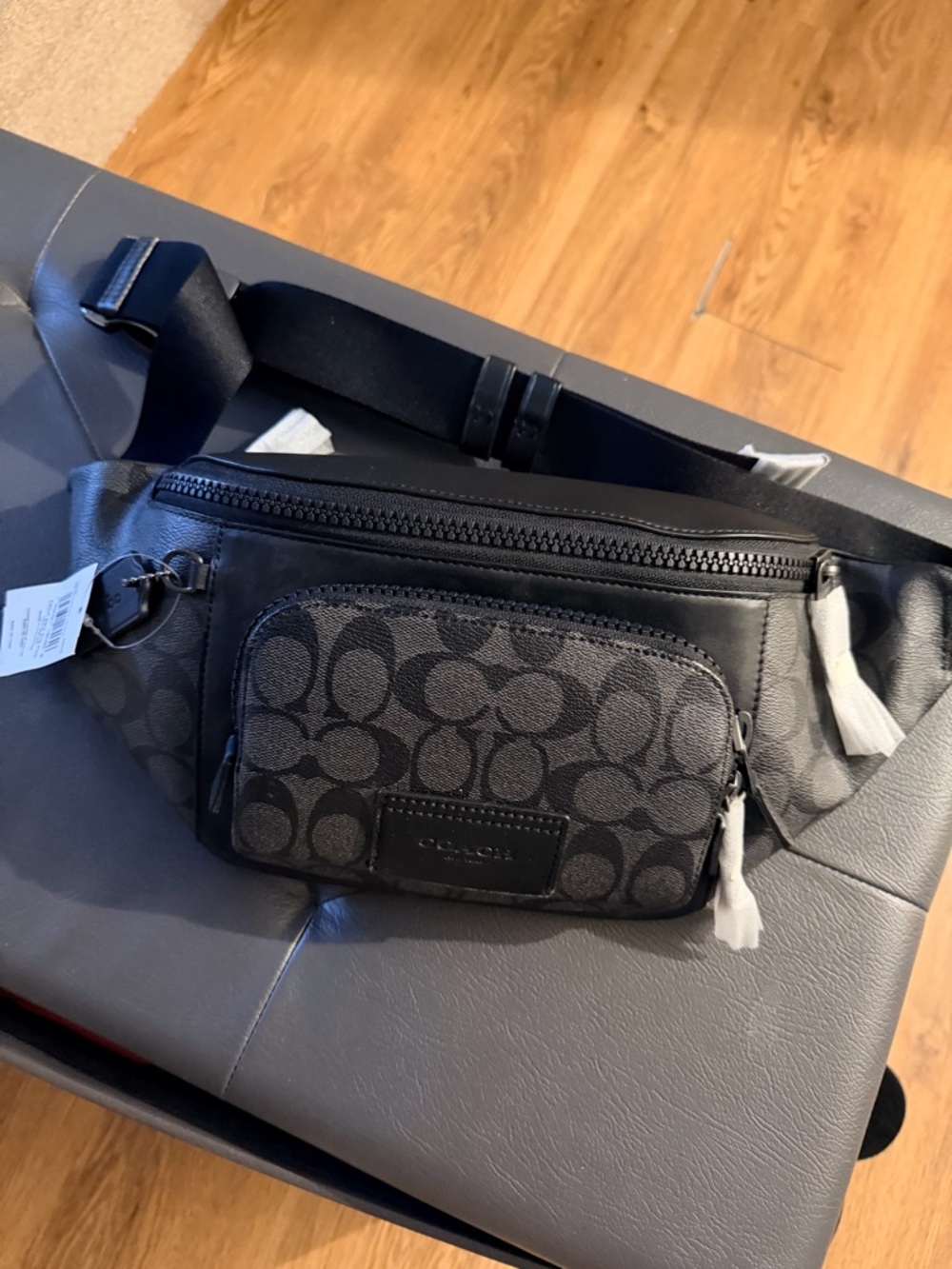 Coach Signature Print Belt track Bag in All Black